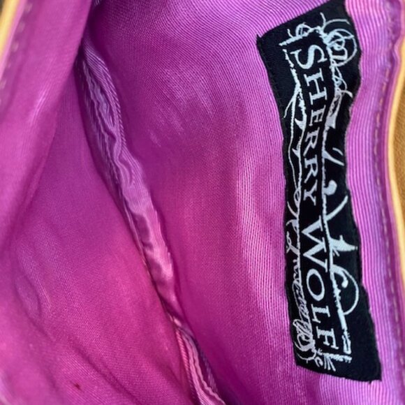 Sherry Wolf Crystal Peace Heart  Leather Convertible Clutch Bag w/Chain - Picture 7 of 9